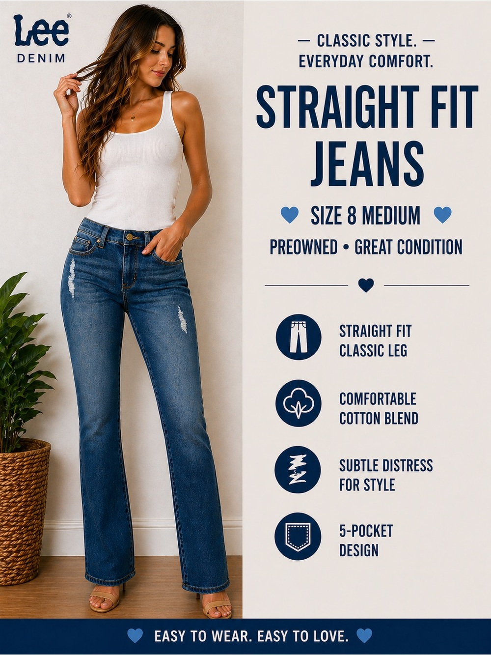 👖Lee Women's Straight Leg Jeans — Medium Blue Denim